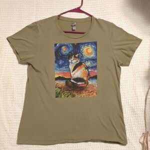 Next Level Apparel Olive Cat Starry Night T-Shirt